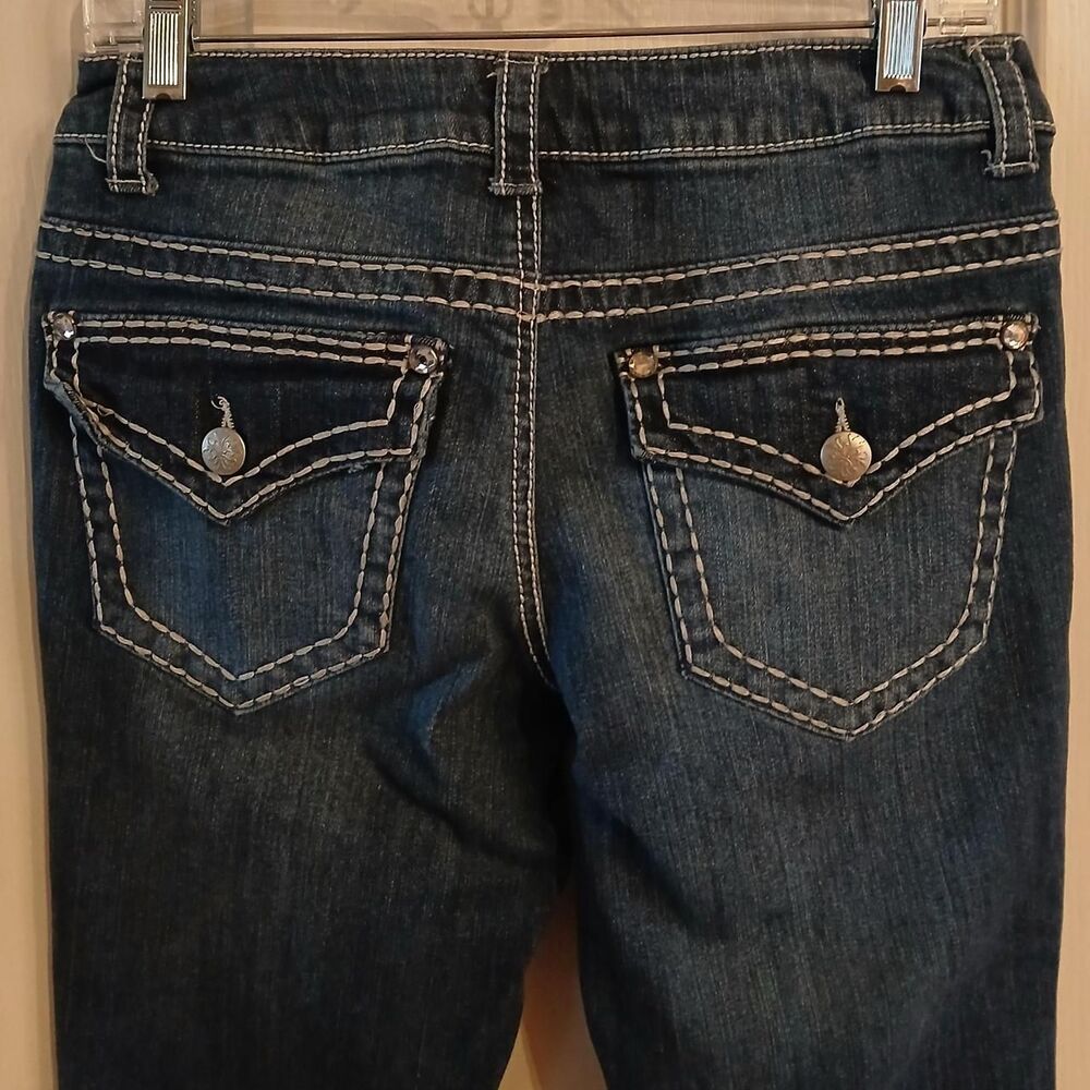 Mcbling Jewel Embellished Pockets Low Rise Skinny Stretch Jeans Thick Stitch 8 - Picture 5 of 5